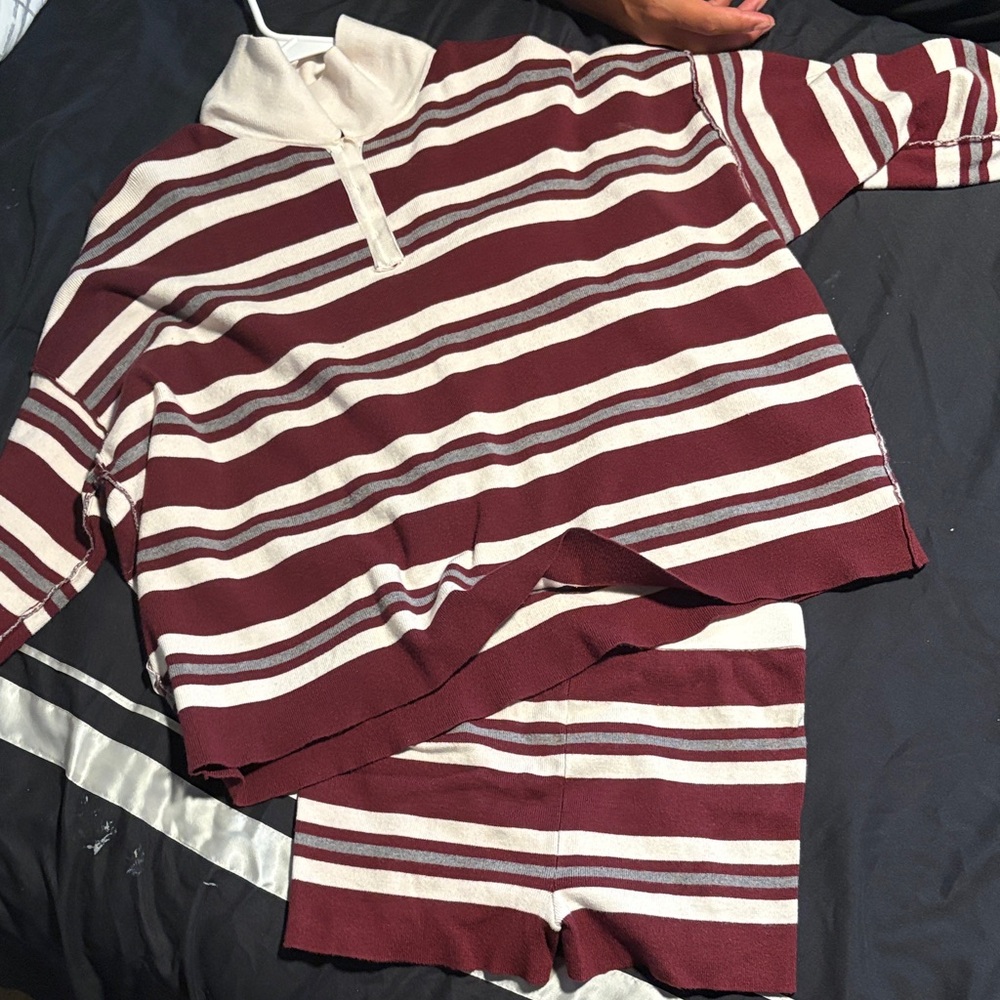 Striped Burgundy and Cream Knit Lounge Set